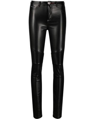 Philipp Plein Ribbed-knee High-waist leggings - Black