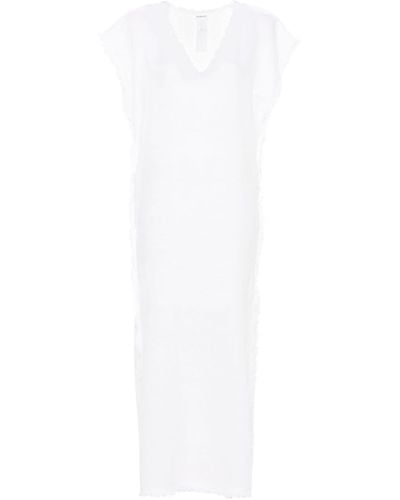 P.A.R.O.S.H. Leinenkleid mit ausgefransten Kanten - Weiß