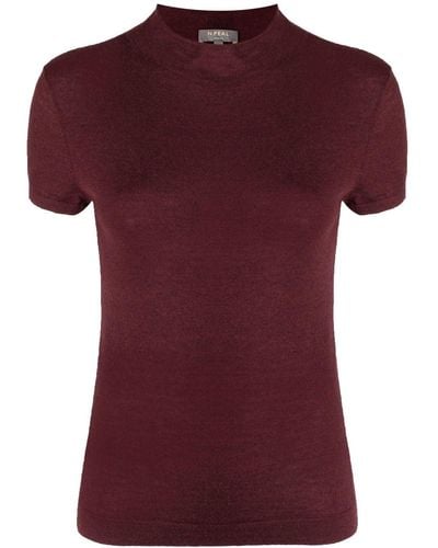 N.Peal Cashmere Mock-neck Cashmere T-shirt - Red