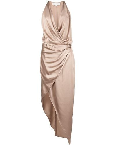 Michelle Mason Vestido asimétrico con cuello halter - Marrón