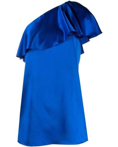 Saint Laurent One-Shoulder-Kleid mit Volants - Blau