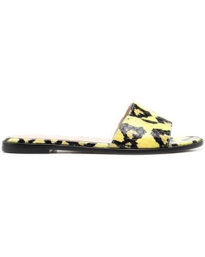 SCAROSSO Graphic-print Leather Sliders - Yellow