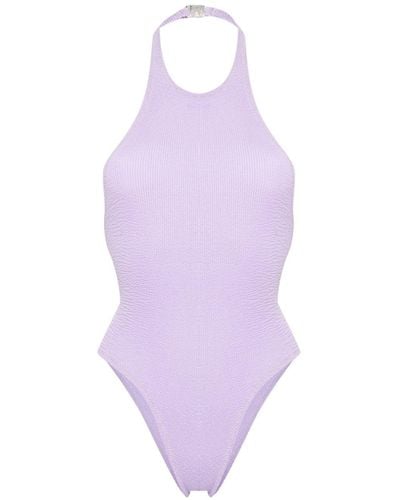 Reina Olga Halterneck Towelling Swimsuit - Purple