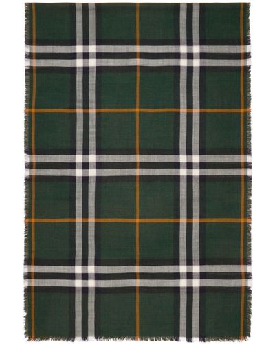 Burberry Raw-cut Checked Scarf - Green