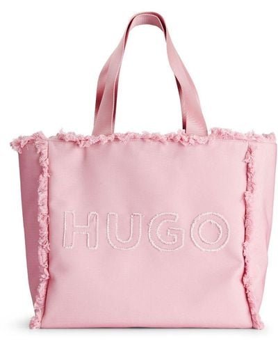 HUGO Logo-embroidered Frayed Tote Bag - Pink