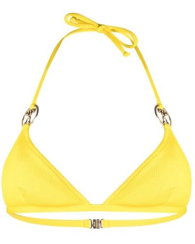Moschino Logo-plaque Textured Bikini Top - Yellow