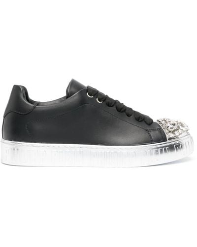 Philipp Plein Crystal-embellished Leather Sneakers - Black