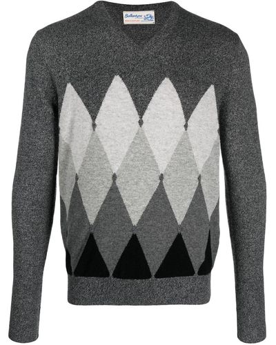Ballantyne Cashmere Argyle Intarsia-knit Sweater - Gray