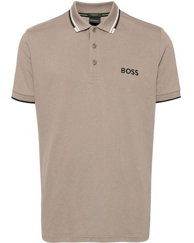 BOSS Logo-embroidered cotton polo shirt - Natur
