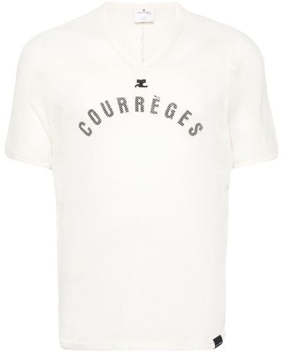 Courreges Mesh T-shirt Met Honkbalprint - Wit