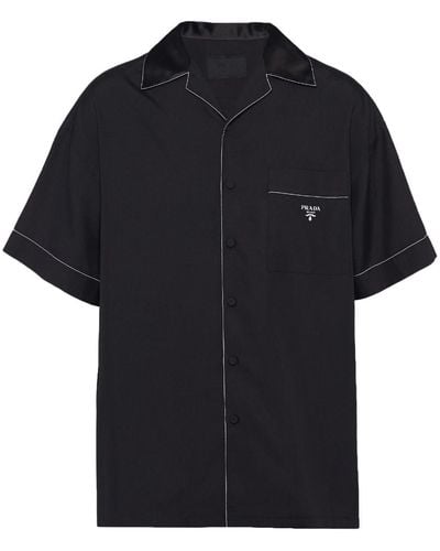 Prada Camisa con logo bordado - Negro
