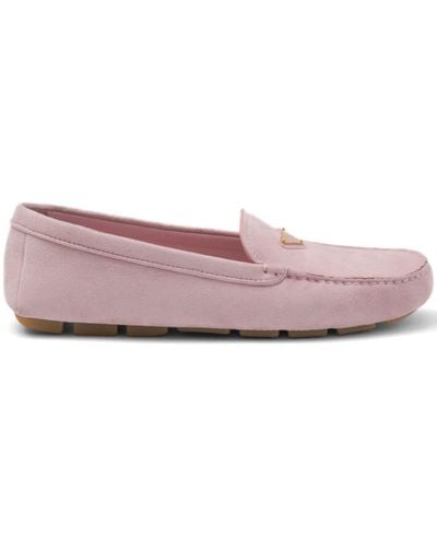 Prada Triangle-logo Suede Driving Loafers - Pink