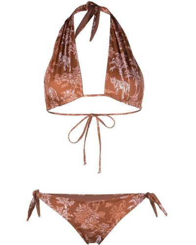 Mc2 Saint Barth Jungle-print Knot-detail Bikini - Brown