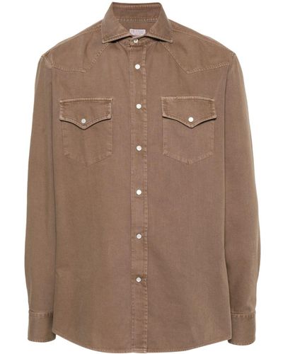 Brunello Cucinelli Garment-dyed Denim Shirt - Brown