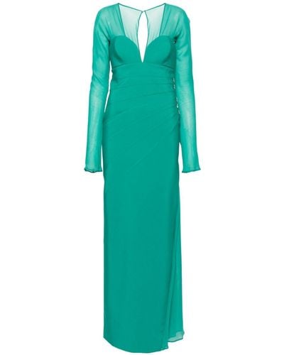 Genny Dart-detailing Long-sleeves Gown - Green