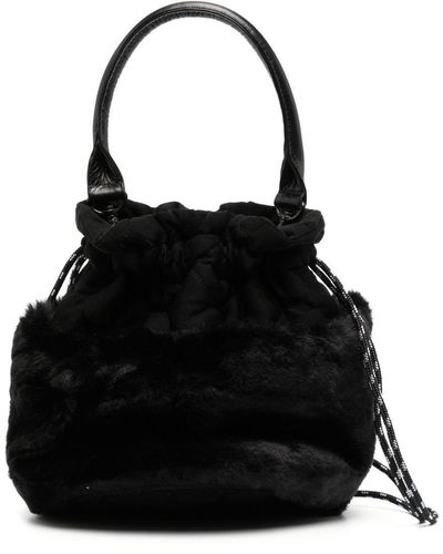 Y's Yohji Yamamoto Faux-fur Drawstring Bucket Bag - Black
