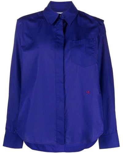 Victoria Beckham Cold-shoulder Poplin Shirt - Blue