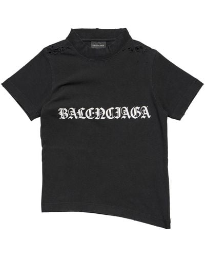 Balenciaga Logo-print Distressed-effect T-shirt - Black
