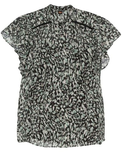 BOSS Graphic-print Ruched-detail Shirt - Gray