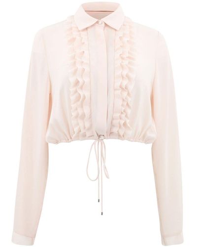 Alexis Pierce Ruffle-trimmed Cropped Shirt - White