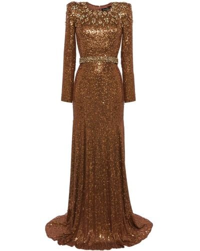 Jenny Packham Georgia Sequined Long-sleeve Gown - Brown