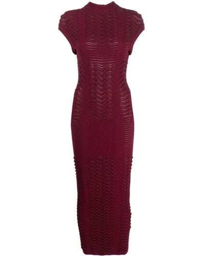 Balmain Robe mi-longue à motif de chevrons 3D - Rouge