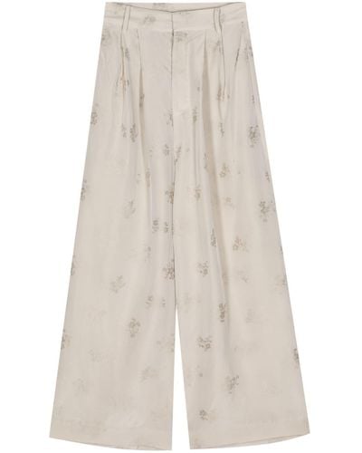 Uma Wang Pantalon ample à fleurs en jacquard - Blanc