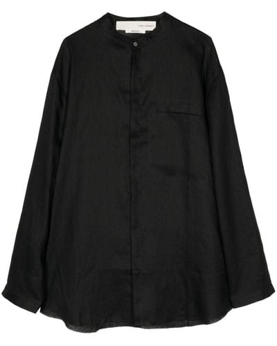 Isabel Benenato Band-collar Linen Shirt - Black