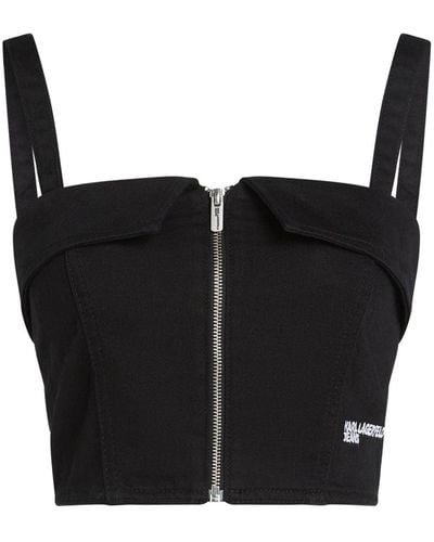 Karl Lagerfeld Logo-embroidered Cropped Bustier - Black