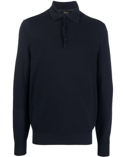 Brioni Knit Long-sleeve Polo Shirt - Blue
