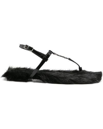 Saint Laurent Cassandra Faux Fur-lined Sandals - Black