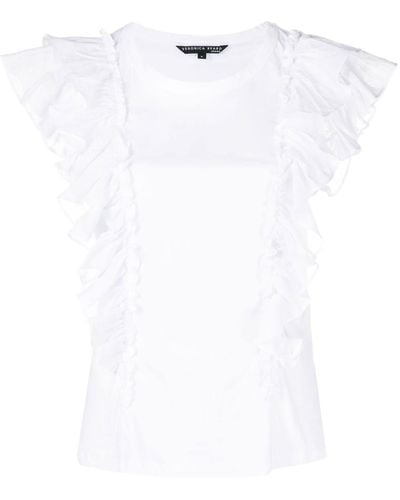 Veronica Beard Ruffle-detail Cotton T-shirt - White