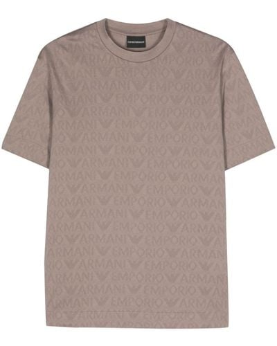 Emporio Armani Logo-jacquard Cotton T-shirt - Gray