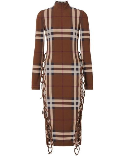 Burberry Check-print Side-tie Midi Dress - Brown