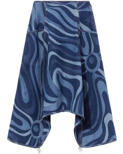 Emilio Pucci Marmo-print Denim Skirt - Blue