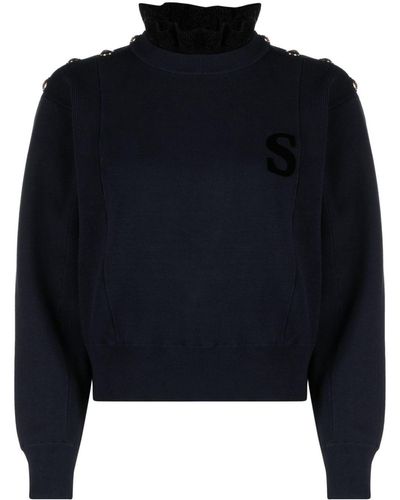 Sandro Logo-patch Ruffle-collar Sweatshirt - Blue