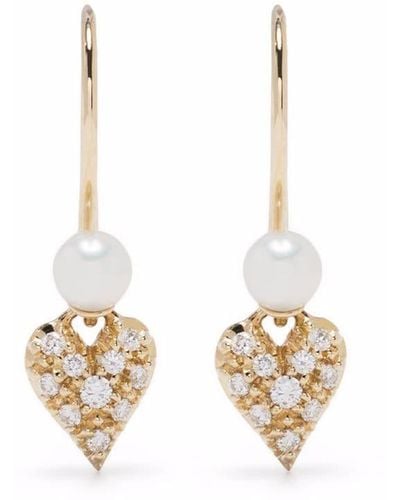 Mizuki 14kt Yellow Gold Freshwater Pearl And Diamond Heart Earrings - Metallic
