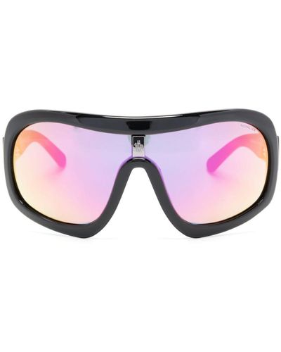 Moncler Sonnenbrille im Biker-Look mit Logo-Schild - Pink