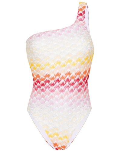 Missoni Knitted-overlay One-shoulder Swimsuit - White