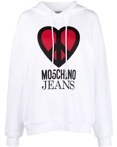 Moschino Jeans Graphic-Print Jersey Hoodie - White