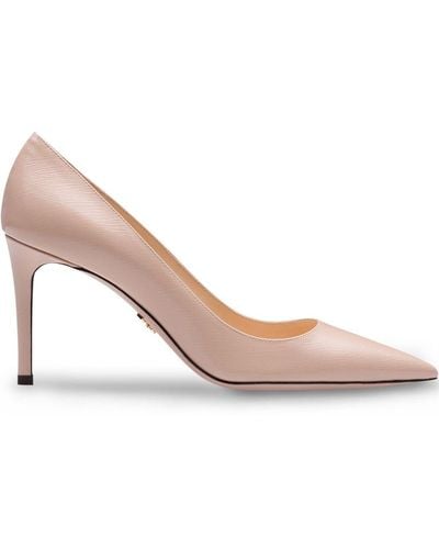 Prada Saffiano Textured Patent Leather Court Shoes - Pink