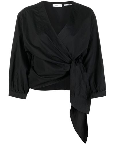 Closed Cropped Wrap Blouse - Black