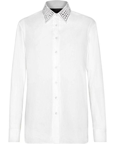 Philipp Plein Crystal Embellished-collar Cotton Shirt - White