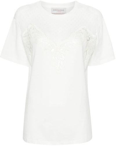 ERMANNO FIRENZE Lace-trim Cotton T-shirt - White