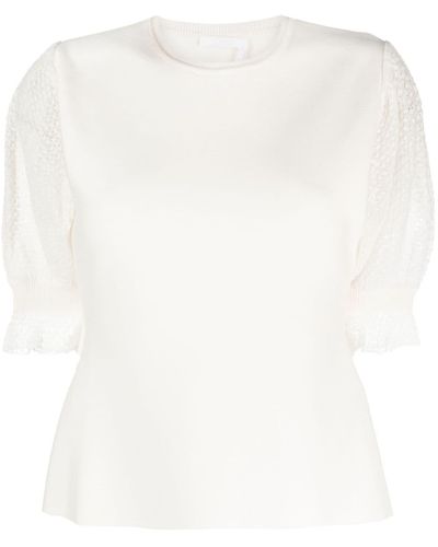 Chloé Wool-blend Lace-sleeves Top - White