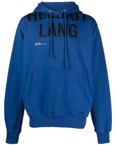 Helmut Lang Logo-print Long-sleeve Hoodie - Blue
