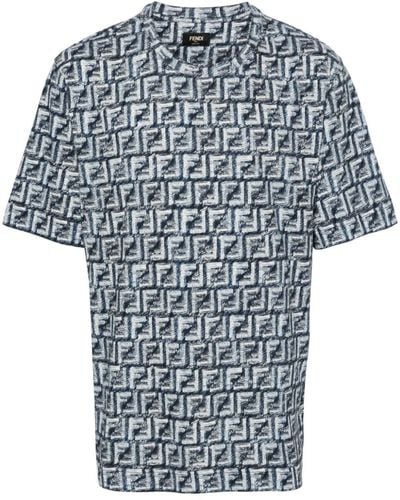 Fendi Katoenen T-shirt Met Ff-patroon - Blauw