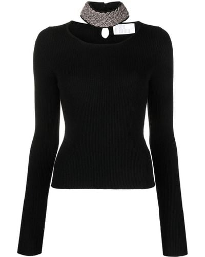 GIUSEPPE DI MORABITO Crystal-embellished Ribbed-knit Sweater - Black