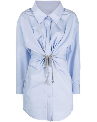 Alexander Wang Robe-chemise à détail froncé orné de cristaux - Bleu