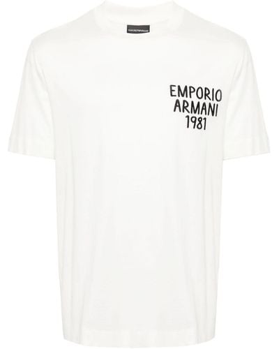 Emporio Armani Logo-embroidered Lyocell Blend T-shirt - White